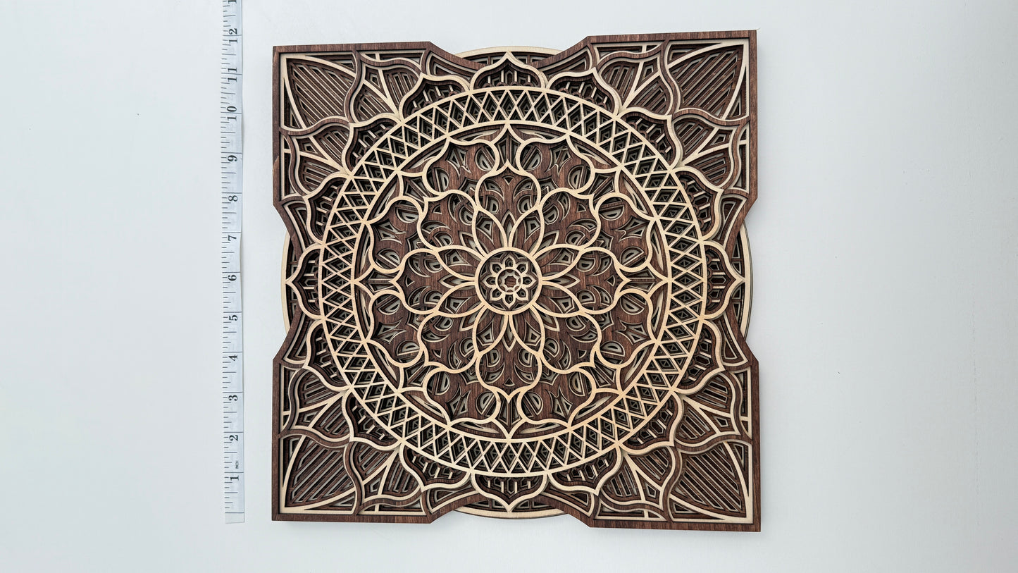 Layered Wooden Mandala – Geometric Floral Pattern