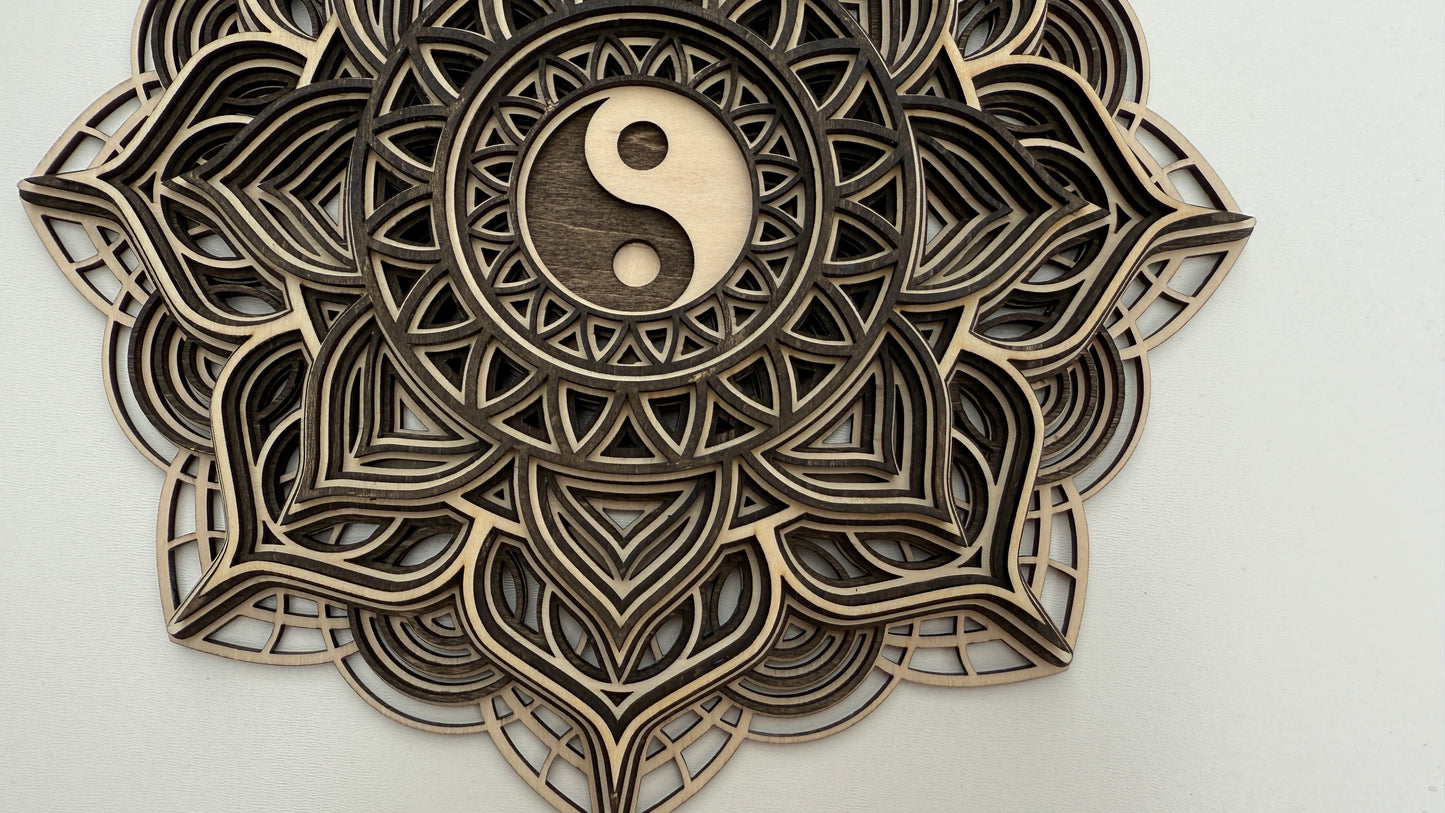 Layered Wooden Yin-Yang Mandala – Symbol of Balance