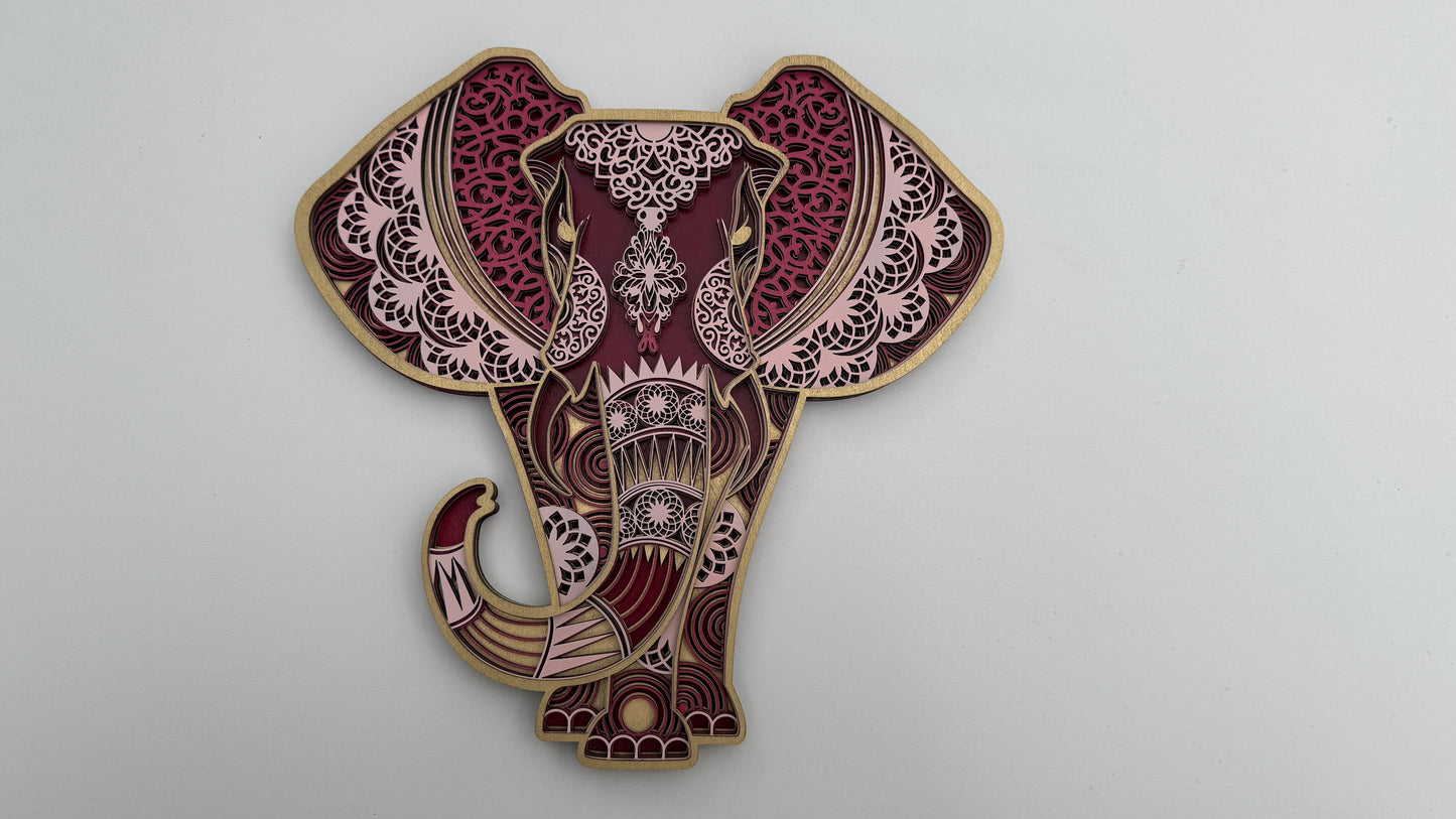 Handcrafted Layered Elephant Wall Art – Mandala Inspired Design