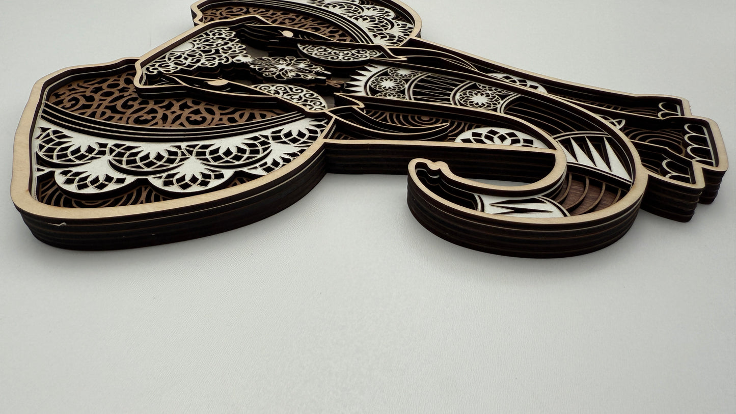 Layered Mandala Elephant – Natural Wood Finish