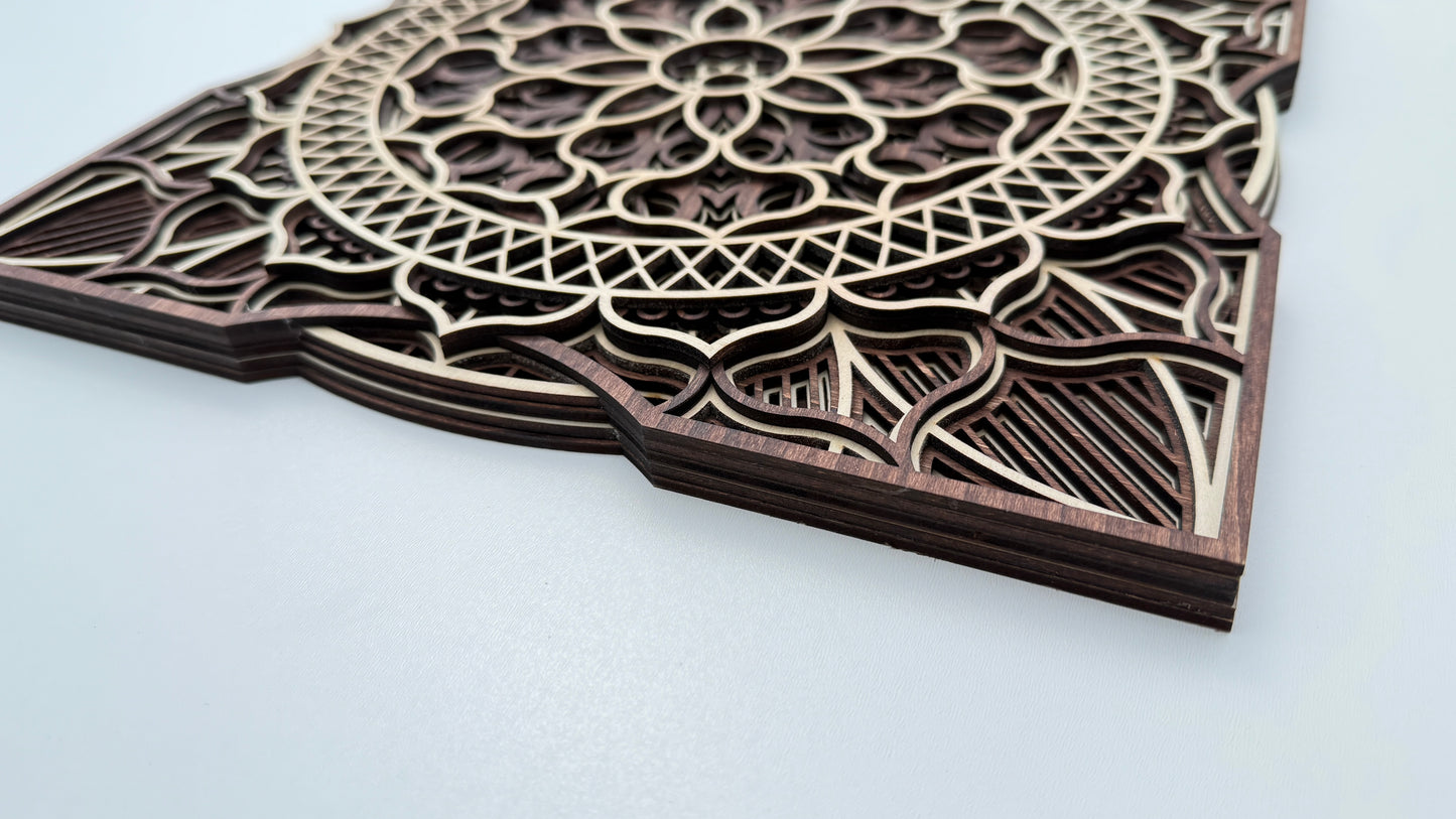 Layered Wooden Mandala – Geometric Floral Pattern