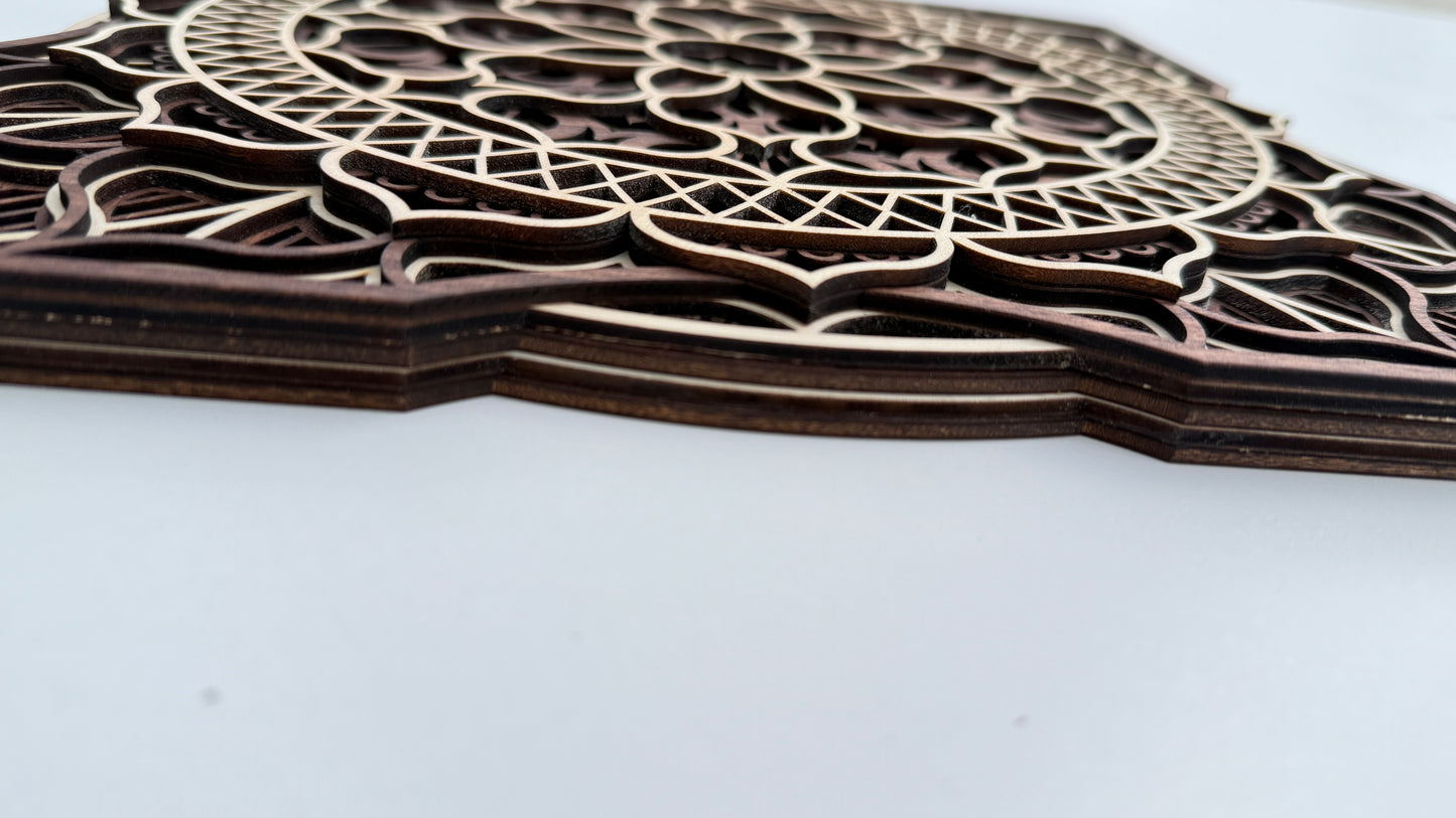 Layered Wooden Mandala – Geometric Floral Pattern