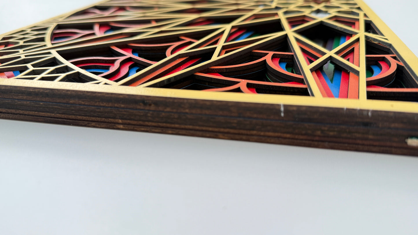 Handcrafted Wooden Geometric Art – Sunrise Pattern